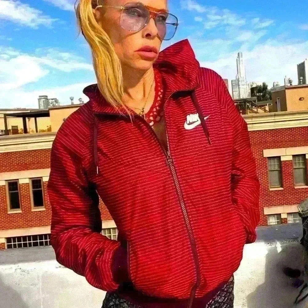 Nike Red Striped Zip-Up Hoodie Jacket